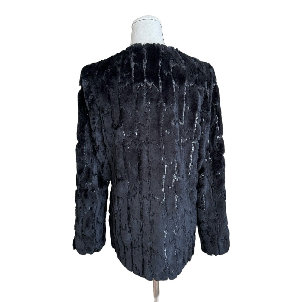 Milly Black Sequin and Soft Faux Fur Evening Glamour Jacket Coat sz Small - Picture 5 of 12